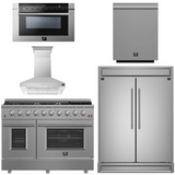 FORNO Appliance Package - 48" Gas Range, Range Hood, 60" Refrigerator, Dishwasher, Microwave Drawer, AP-FFSGS6244-48-5P