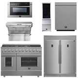 FORNO Appliance Package - 48 Inch Gas Range, Range Hood, Refrigerator, Microwave Drawer, Dishwasher, Wine Cooler, AP-FFSGS6244-48-9