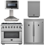 FORNO Package - 36 Inch Pro Gas Range, Wall Mount Range Hood, Refrigerator, Microwave Drawer, Dishwasher, AP-FFSGS6260-36-W-8