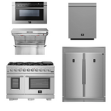 FORNO Package - 48" Gas Range, Wall Mount Range Hood, Refrigerator, Microwave, Dishwasher, AP-FFSGS6260-48-8