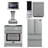 FORNO Appliance Package - 30" Gas Range with Airfryer, Range Hood, 36" Refrigerator, Dishwasher, Microwave Drawer, Wine Cooler, AP-FFSGS6276-30-13