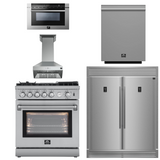 FORNO Appliance Package - 30" Gas Range, 30" Range Hood, 60" Refrigerator, Dishwasher, Microwave Drawer, AP-FFSGS6276-30-W-8