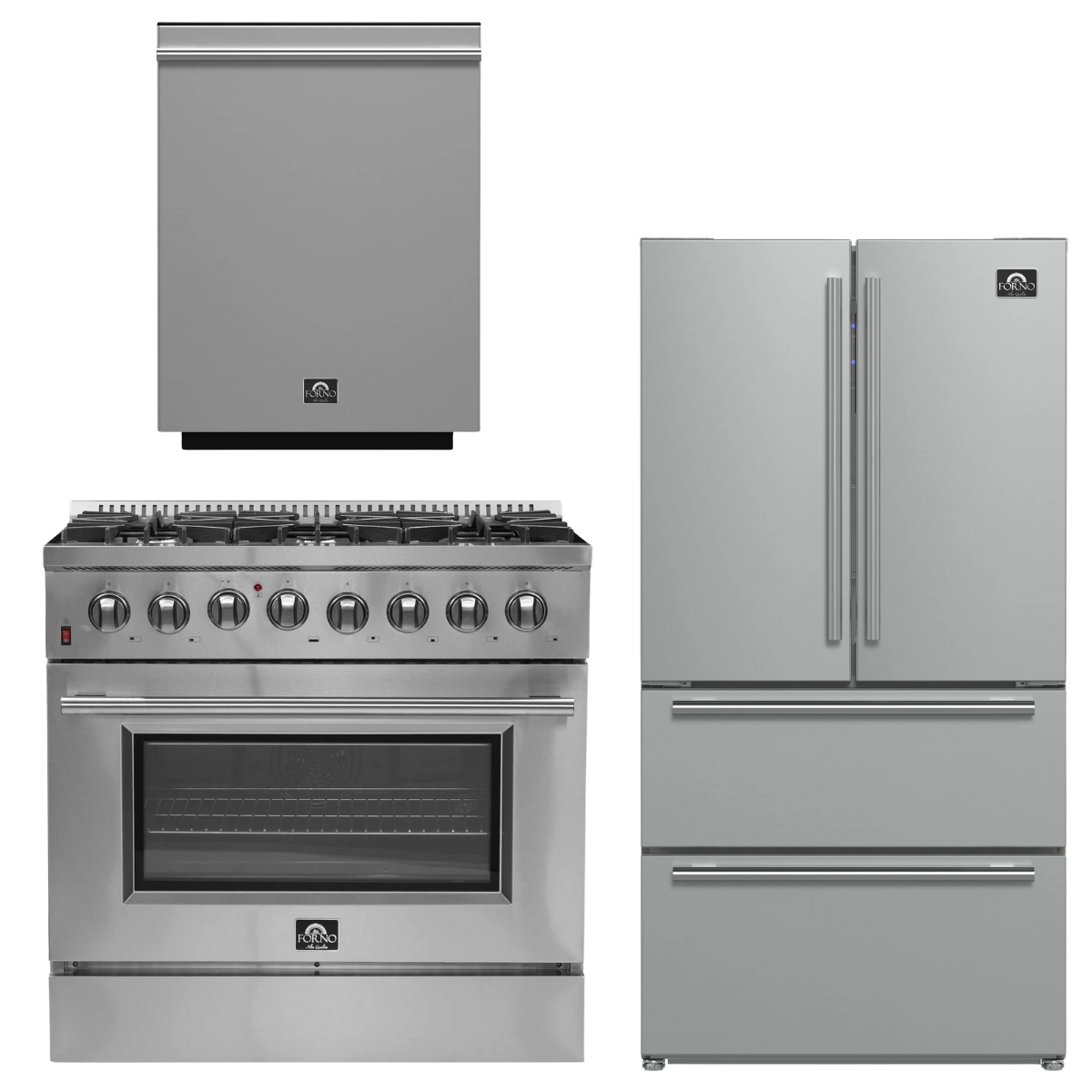 FORNO Appliance Package - 36" Dual Fuel Range, Dishwasher, 36" Refrigerator, FBDL-004-02CAUS
