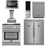 FORNO Appliance Package - 30" Gas Range, 30" Range Hood, 60" Refrigerator, Dishwasher, Microwave Drawer, Wine Cooler, AP-FFSGS6276-30-W-9