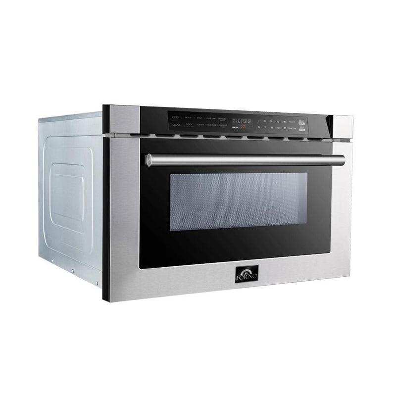 FORNO Appliance Package - 36 Inch Gas Range, Wall Mount Range Hood, Refrigerator, Microwave Drawer, Dishwasher, Wine Cooler, AP-FFSGS6244-36-W-9