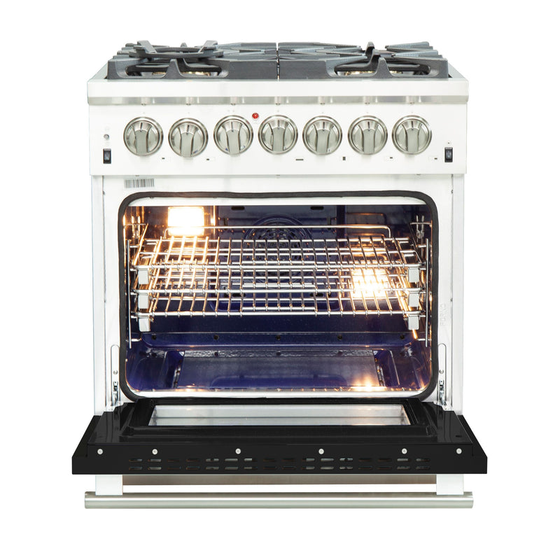 FORNO Capriasca 30" 4.32 cu. ft. Dual Fuel Range with 5 Italian Burners in Black, FFSGS6187-30BLK