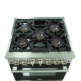 FORNO Capriasca 30" 4.32 cu. ft. Dual Fuel Range with 5 Italian Burners in Black, FFSGS6187-30BLK