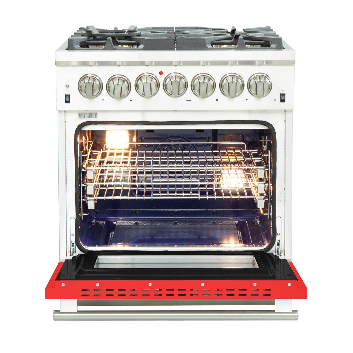 FORNO Capriasca 30" 4.32 cu. ft. Dual Fuel Range with 5 Italian Burners in Red, FFSGS6187-30RED