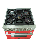 FORNO Capriasca 30" 4.32 cu. ft. Dual Fuel Range with 5 Italian Burners in Red, FFSGS6187-30RED