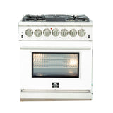 FORNO Capriasca 30" 4.32 cu. ft. Dual Fuel Range with 5 Italian Burners in White, FFSGS6187-30WHT