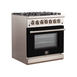 FORNO Capriasca 30″ 4.32 cu. ft. Gas Range with 5 Italian Burners in Black, FFSGS6260-30BLK