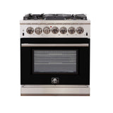 FORNO Capriasca 30″ 4.32 cu. ft. Gas Range with 5 Italian Burners in Black, FFSGS6260-30BLK