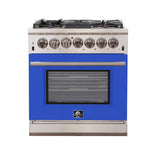 FORNO Capriasca 30″ 4.32 cu. ft. Gas Range with 5 Italian Burnerse in Blue, FFSGS6260-30BLU