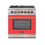 FORNO Capriasca 30″ 4.32 cu. ft. Gas Range with 5 Italian Burners in Red, FFSGS6260-30RED