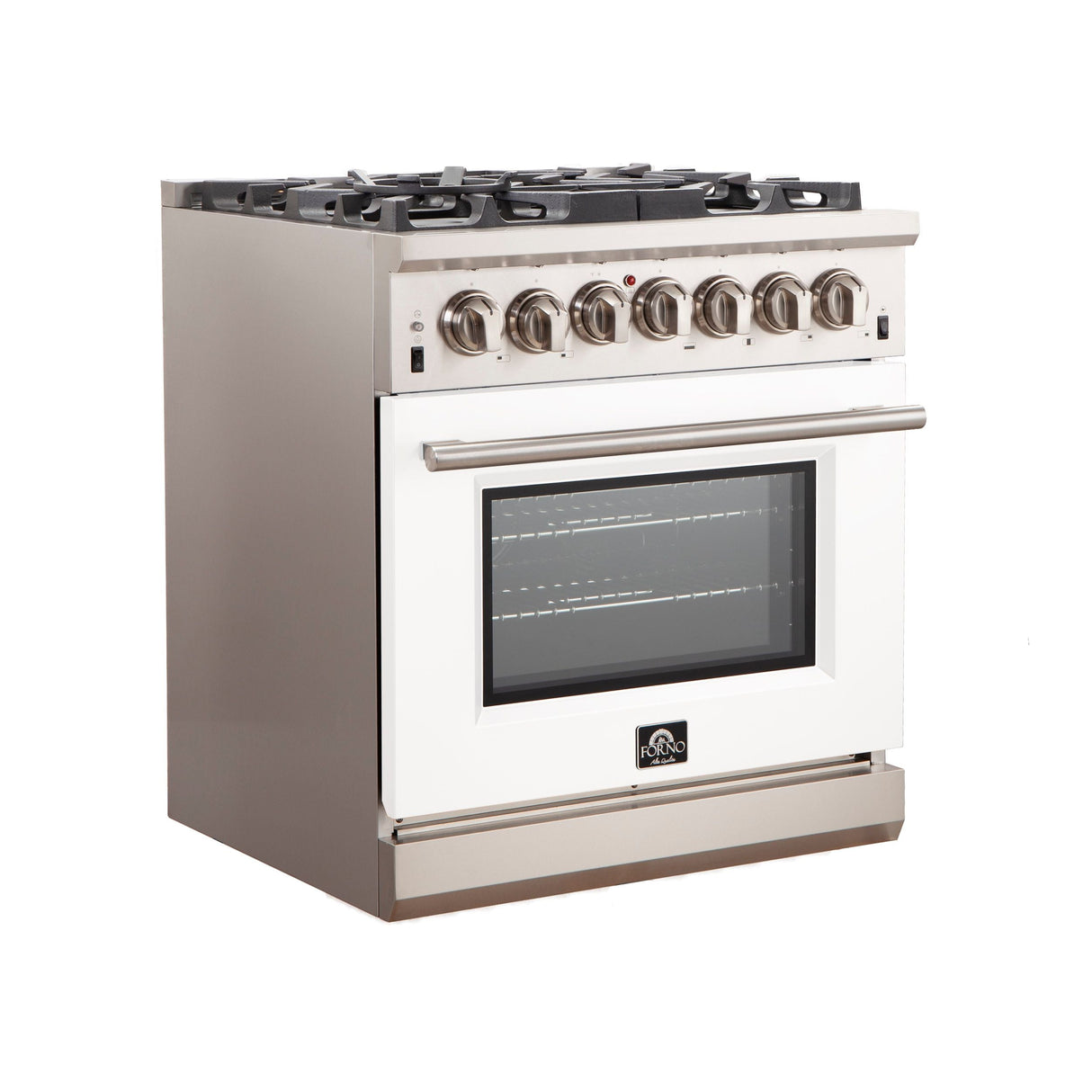 FORNO Capriasca 30″ 4.32 cu. ft. Gas Range with 5 Italian Burners in White, FFSGS6260-30WHT