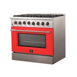 FORNO Galiano 36" 5.36 cu. ft. Dual Fuel Range with 6 Italian Burners in Red, FFSGS6156-36RED
