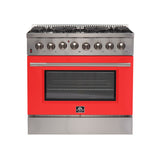FORNO Galiano 36" 5.36 cu. ft. Dual Fuel Range with 6 Italian Burners in Red, FFSGS6156-36RED