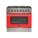 FORNO Galiano 36" 5.36 cu. ft. Dual Fuel Range with 6 Italian Burners in Red, FFSGS6156-36RED