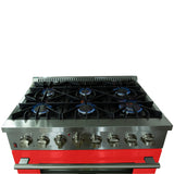 FORNO Galiano 36" 5.36 cu. ft. Dual Fuel Range with 6 Italian Burners in Red, FFSGS6156-36RED