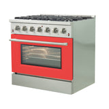 FORNO Galiano 36" 5.36 cu. ft. Gas Range with 6 Italian Burners in Red, FFSGS6244-36RED