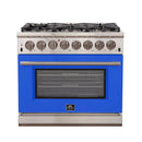 FORNO Capriasca 36" 5.36 cu. ft. Dual Fuel Range with 6 Italian Burners in Blue, FFSGS6187-36BLU
