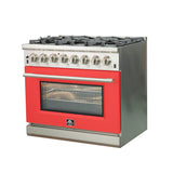 FORNO Capriasca 36" 5.36 cu. ft. Dual Fuel Range with 6 Italian Burners in Red, FFSGS6187-36RED