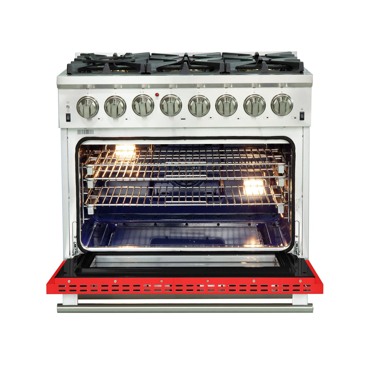 FORNO Capriasca 36" 5.36 cu. ft. Dual Fuel Range with 6 Italian Burners in Red, FFSGS6187-36RED