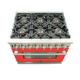 FORNO Capriasca 36" 5.36 cu. ft. Dual Fuel Range with 6 Italian Burners in Red, FFSGS6187-36RED
