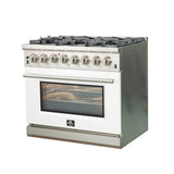 FORNO Capriasca 36" 5.36 cu. ft. Dual Fuel Range with 6 Italian Burners in White, FFSGS6187-36WHT
