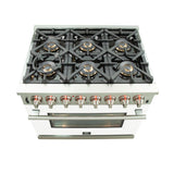 FORNO Capriasca 36" 5.36 cu. ft. Dual Fuel Range with 6 Italian Burners in White, FFSGS6187-36WHT
