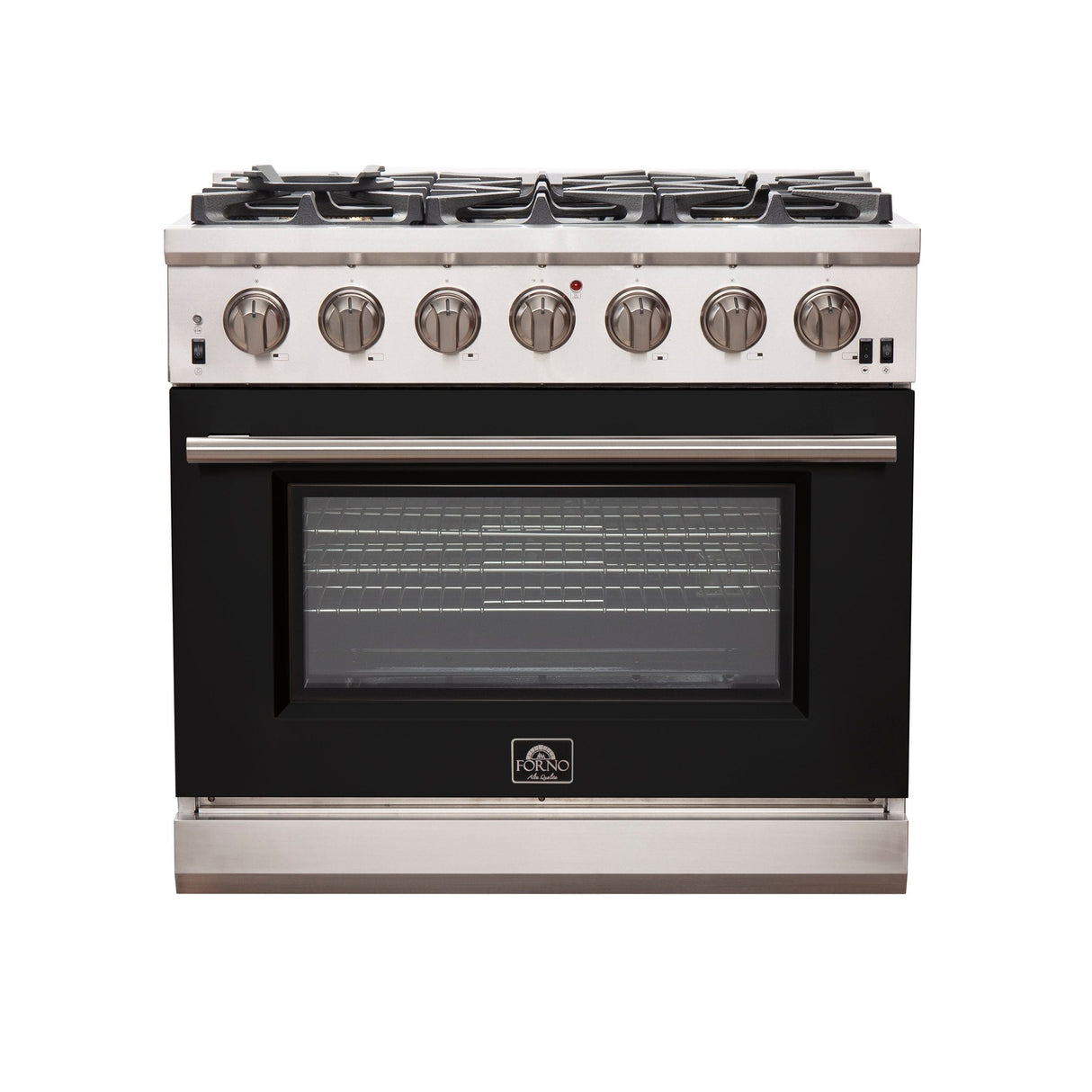 FORNO Capriasca 36" 5.36 cu. ft. Gas Range with 6 Italian Burners in Black, FFSGS6260-36BLK