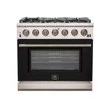 FORNO Capriasca 36" 5.36 cu. ft. Gas Range with 6 Italian Burners in Black, FFSGS6260-36BLK