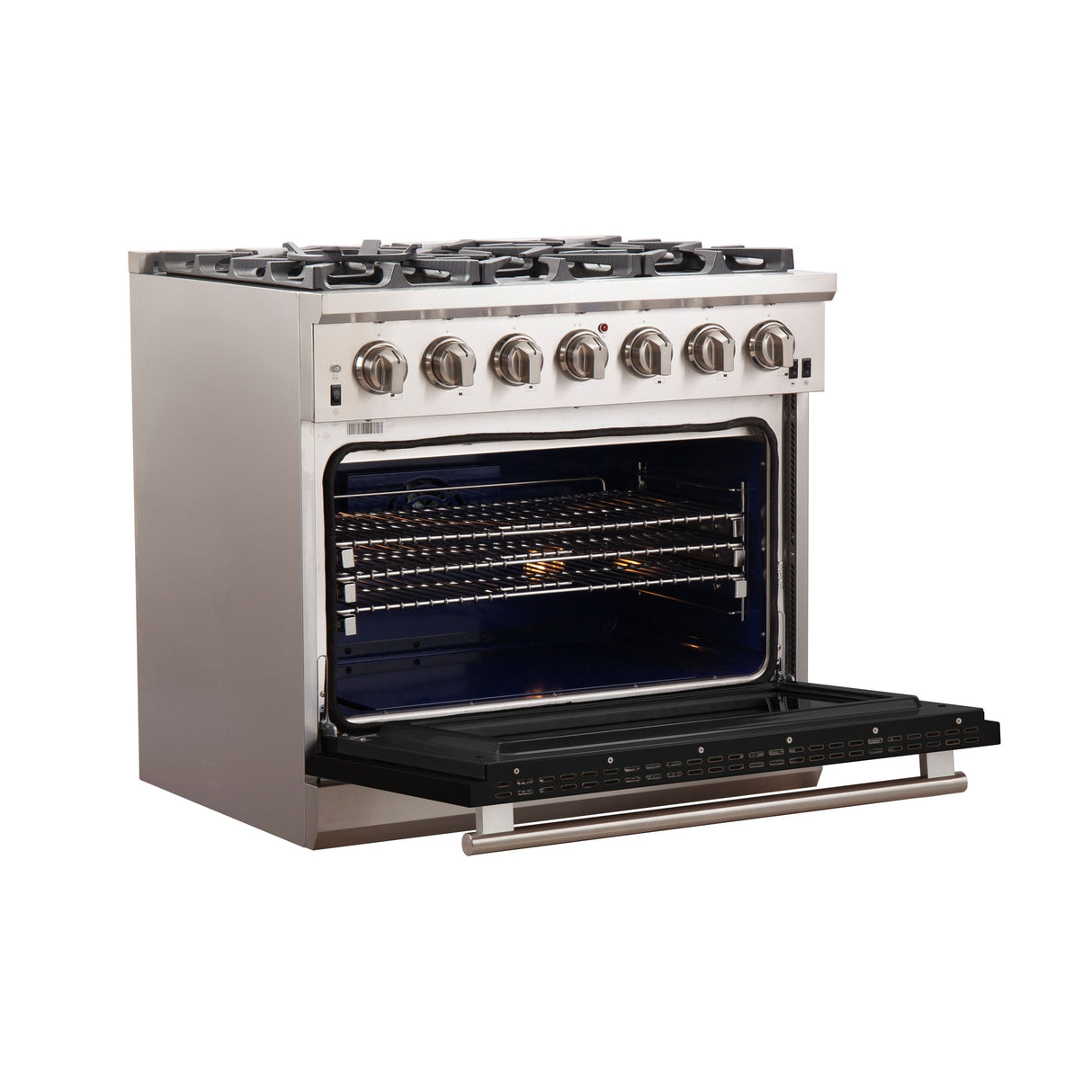 FORNO Capriasca 36" 5.36 cu. ft. Gas Range with 6 Italian Burners in Black, FFSGS6260-36BLK