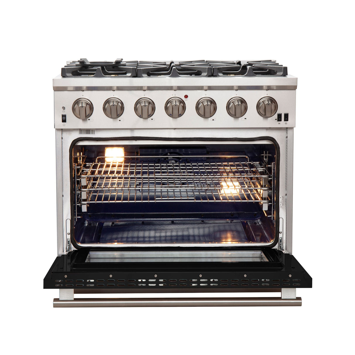 FORNO Capriasca 36" 5.36 cu. ft. Gas Range with 6 Italian Burners in Black, FFSGS6260-36BLK