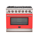 FORNO Capriasca 36" 5.36 cu. ft. Gas Range with 6 Italian Burners in Red, FFSGS6260-36RED