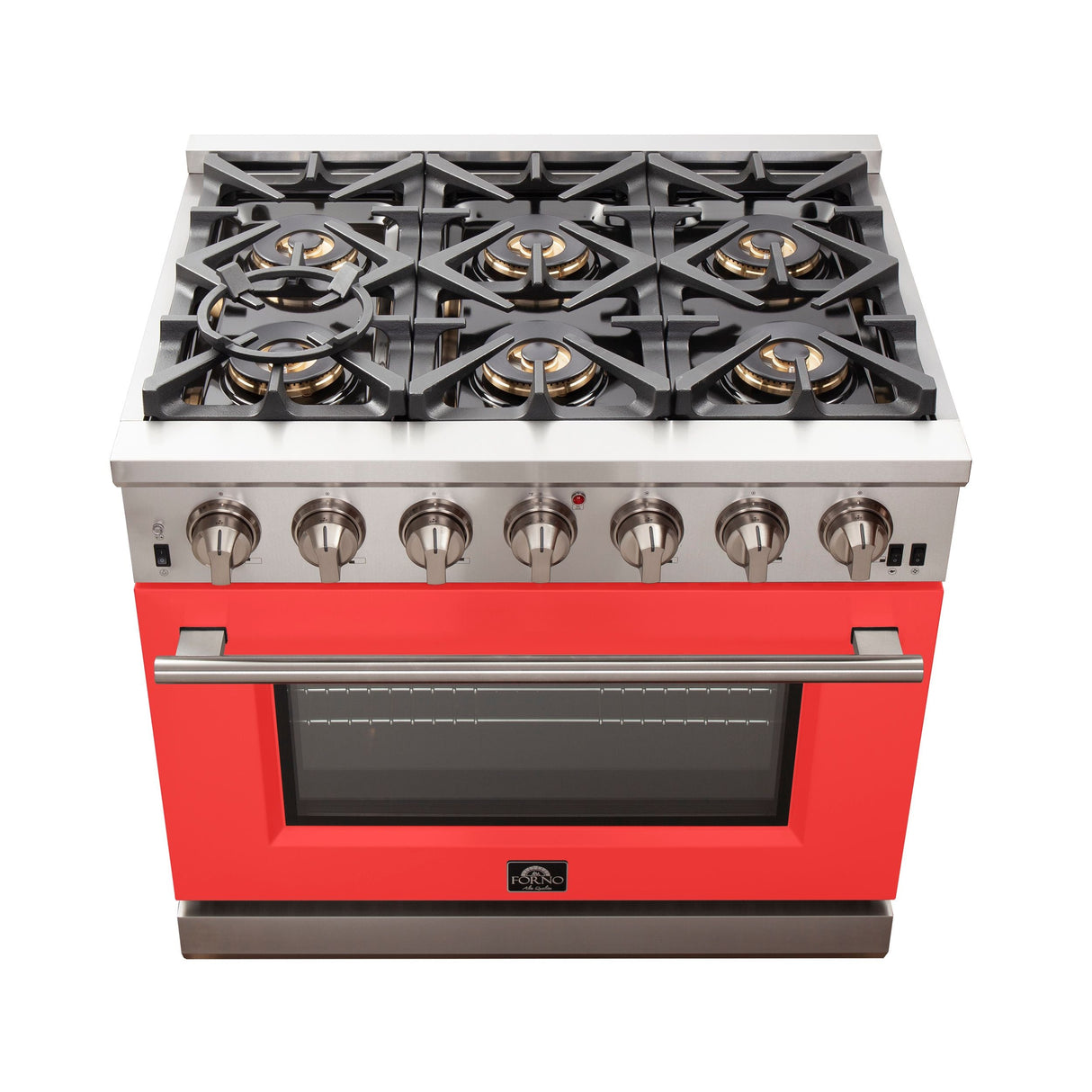 FORNO Capriasca 36" 5.36 cu. ft. Gas Range with 6 Italian Burners in Red, FFSGS6260-36RED