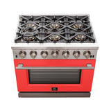 FORNO Capriasca 36" 5.36 cu. ft. Gas Range with 6 Italian Burners in Red, FFSGS6260-36RED