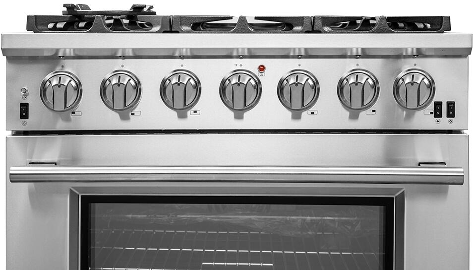 FORNO Appliance Package - 36 Inch Gas Burner/Electric Oven Pro Range, Refrigerator, Microwave Drawer, Dishwasher, AP-FFSGS6187-36-7