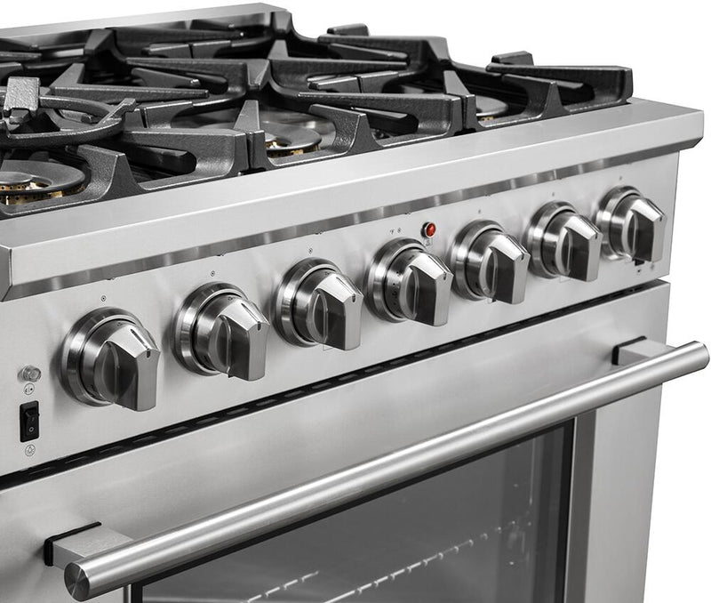 FORNO Appliance Package - 36 Inch Pro Gas Range, Wall Mount Range Hood, Microwave Drawer, AP-FFSGS6260-36-3