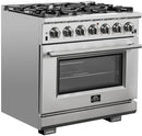 FORNO Appliance Package - 36 Inch Pro Gas Range, Wall Mount Range Hood, Microwave Drawer, AP-FFSGS6260-36-3