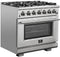 FORNO Appliance Package - 36 Inch Pro Gas Range, Wall Mount Range Hood, Microwave Drawer, AP-FFSGS6260-36-3