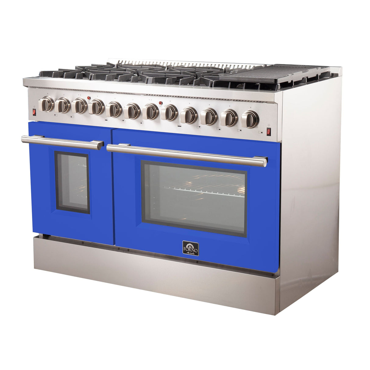 FORNO Galiano 48" 6.58 cu. ft. Dual Fuel Range with 8 Italian Burners in Blue, FFSGS6156-48BLU