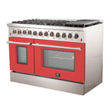 FORNO Galiano 48" 6.58 cu. ft. Dual Fuel Range with 8 Italian Burners in Red, FFSGS6156-48RED