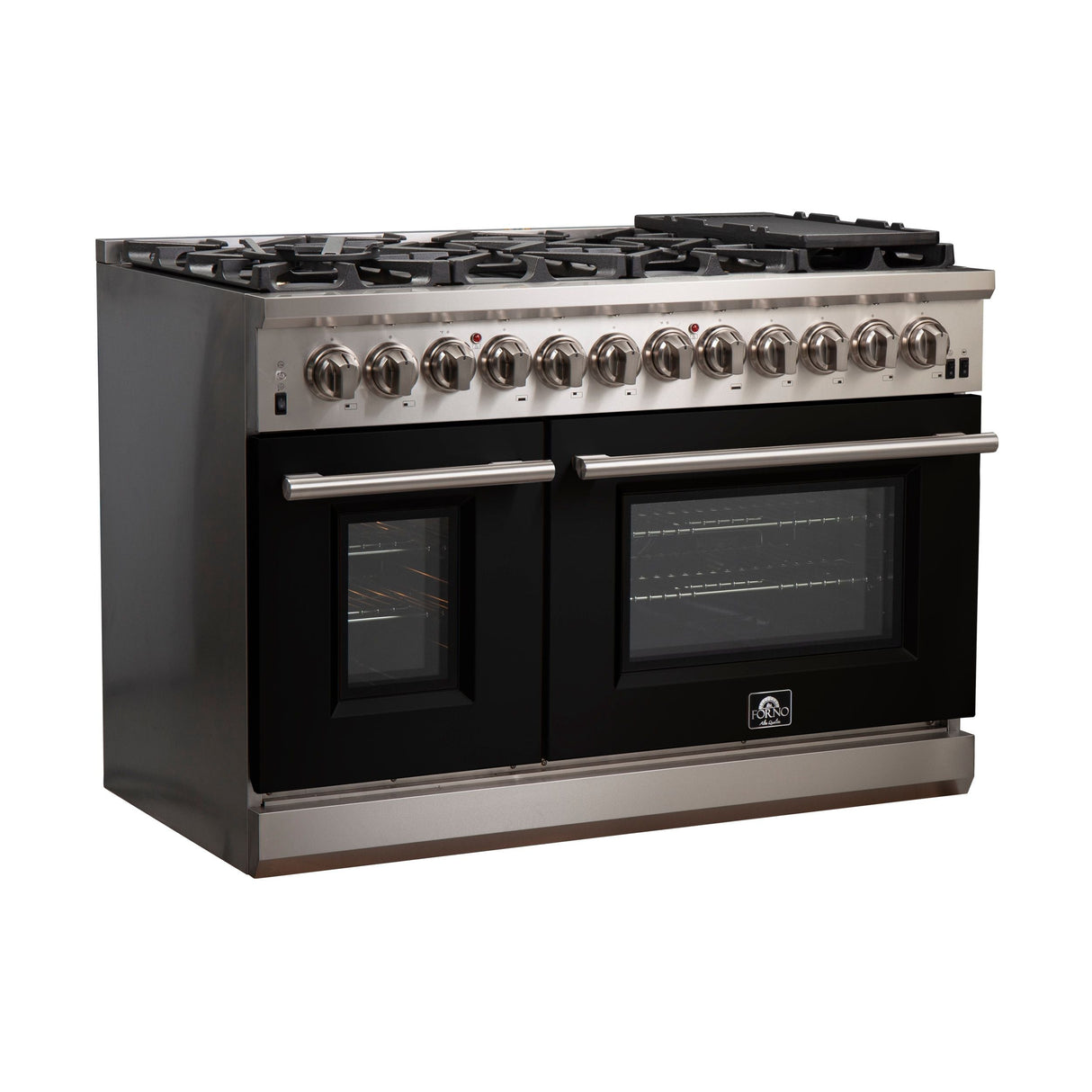 FORNO Capriasca 48" 6.58 cu. ft. Dual Fuel Range with 8 Italian Burners in Black, FFSGS6187-48BLK