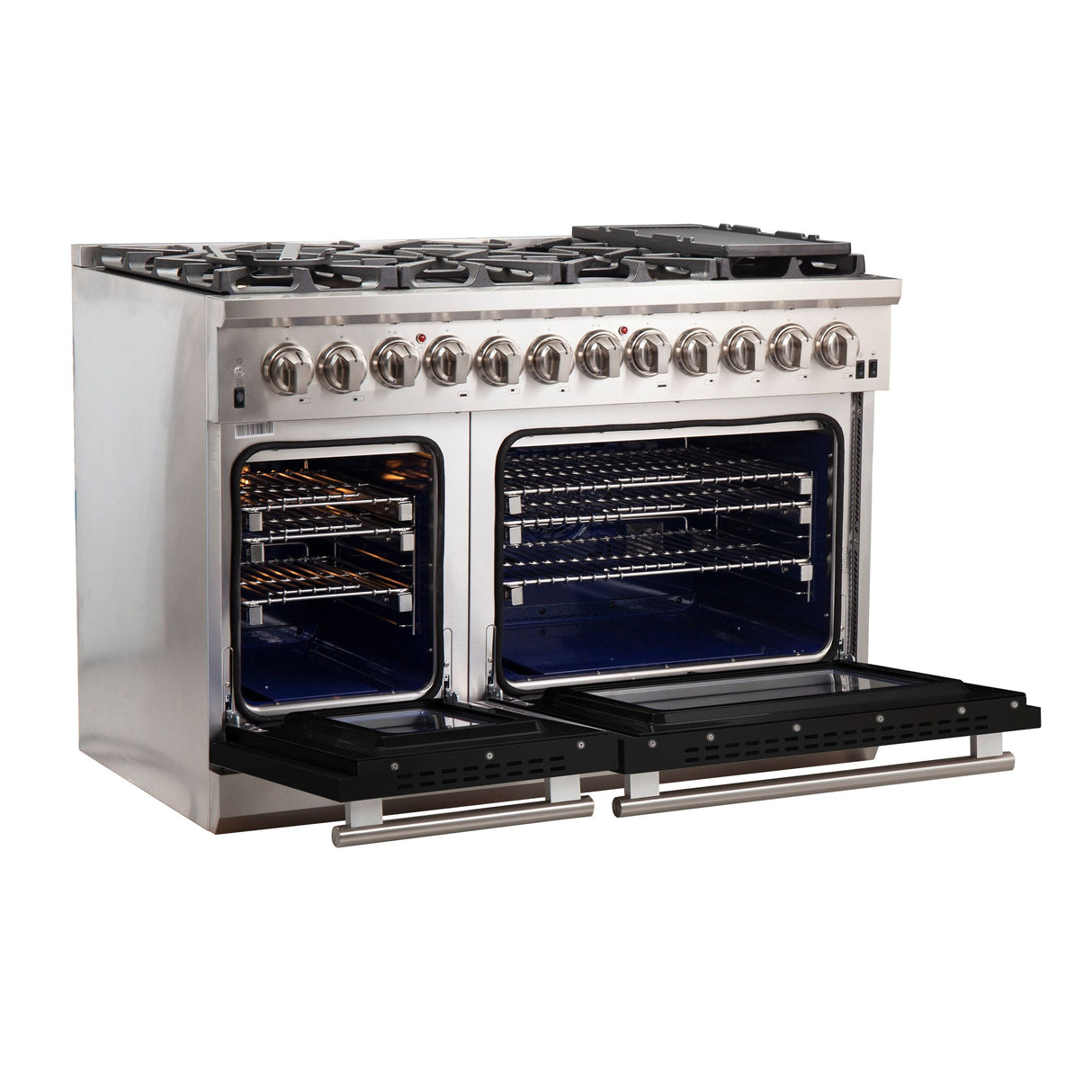 FORNO Capriasca 48" 6.58 cu. ft. Dual Fuel Range with 8 Italian Burners in Black, FFSGS6187-48BLK