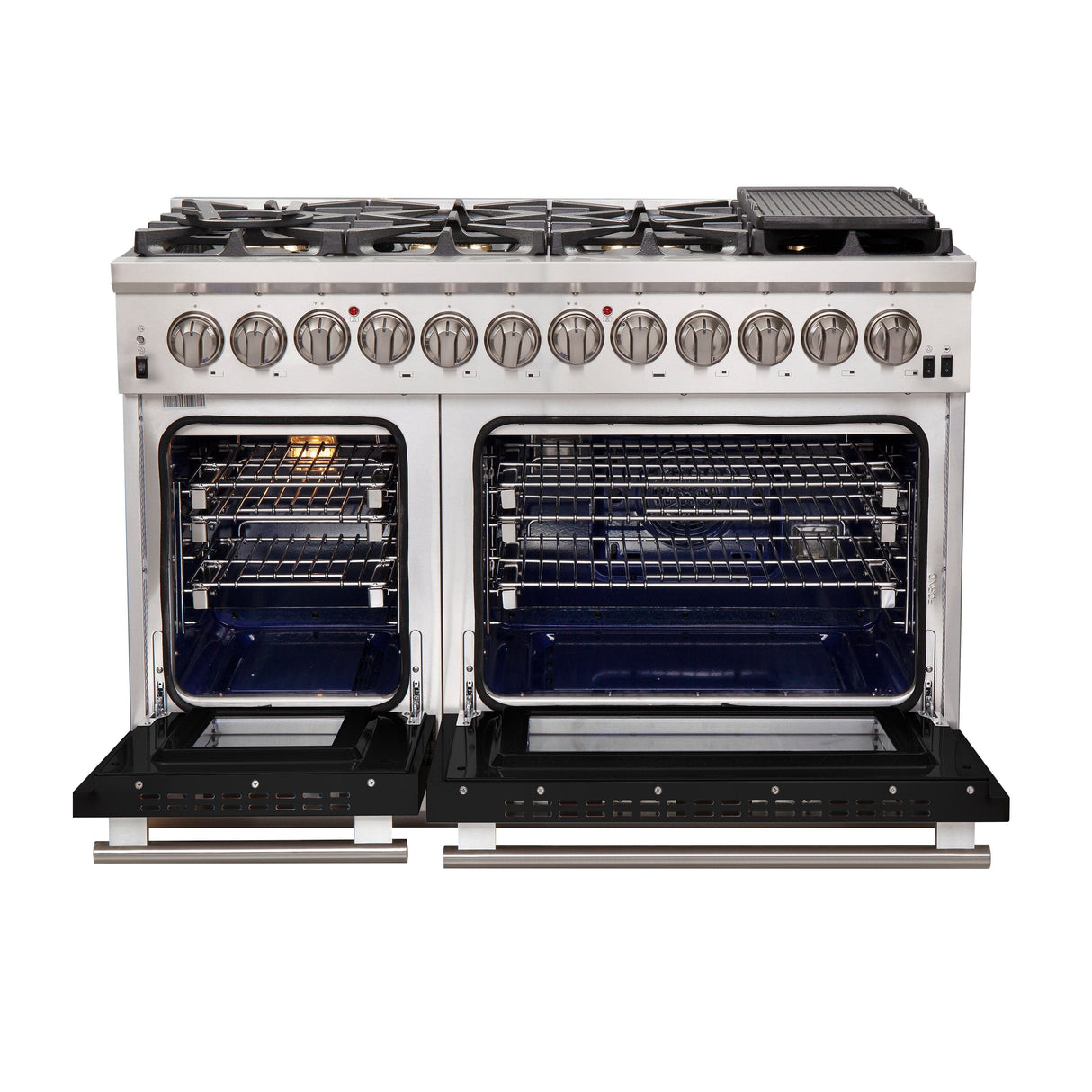 FORNO Capriasca 48" 6.58 cu. ft. Dual Fuel Range with 8 Italian Burners in Black, FFSGS6187-48BLK