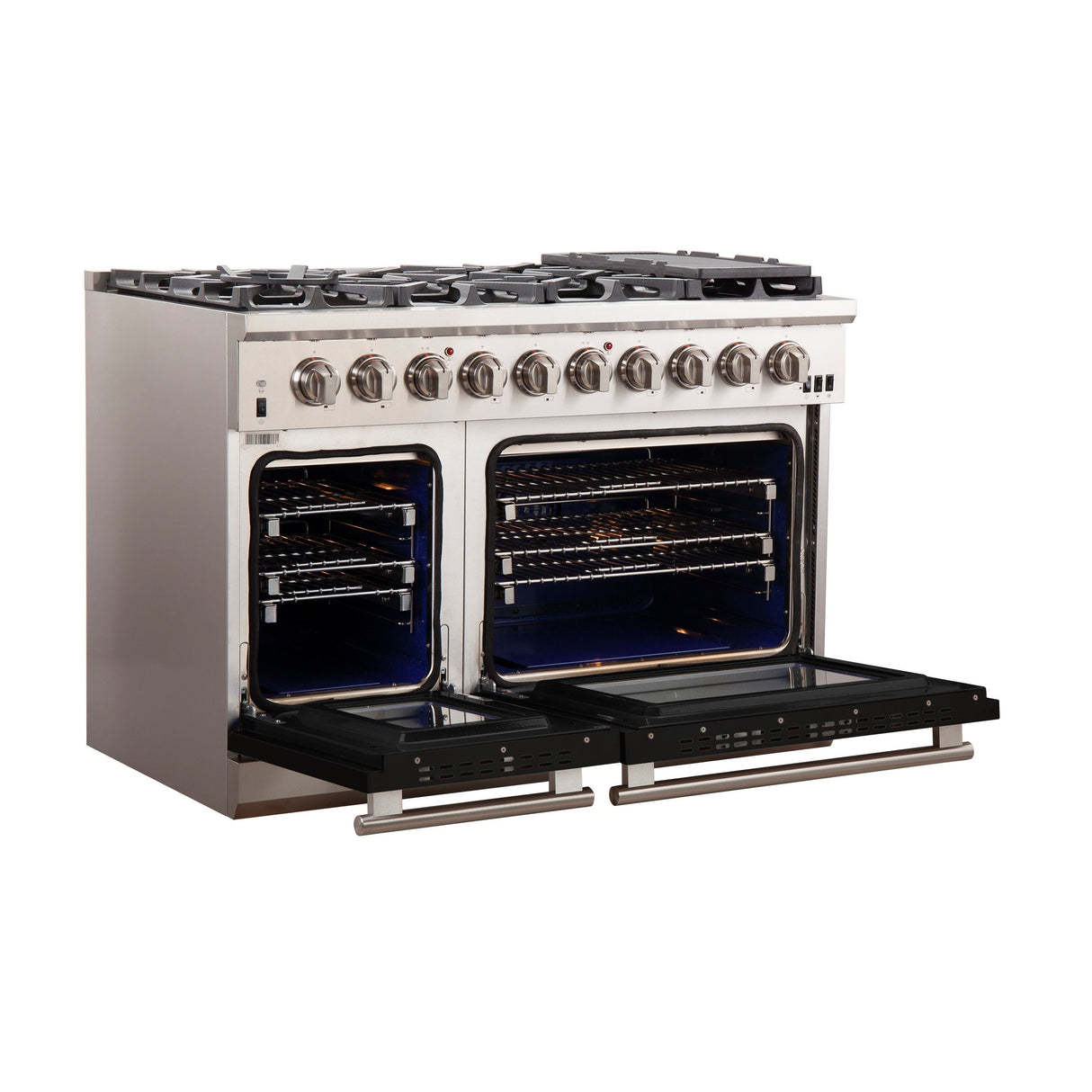 FORNO Capriasca 48″ 6.58 cu. ft. Gas Range with 8 Italian Burners in Black, FFSGS6260-48BLK