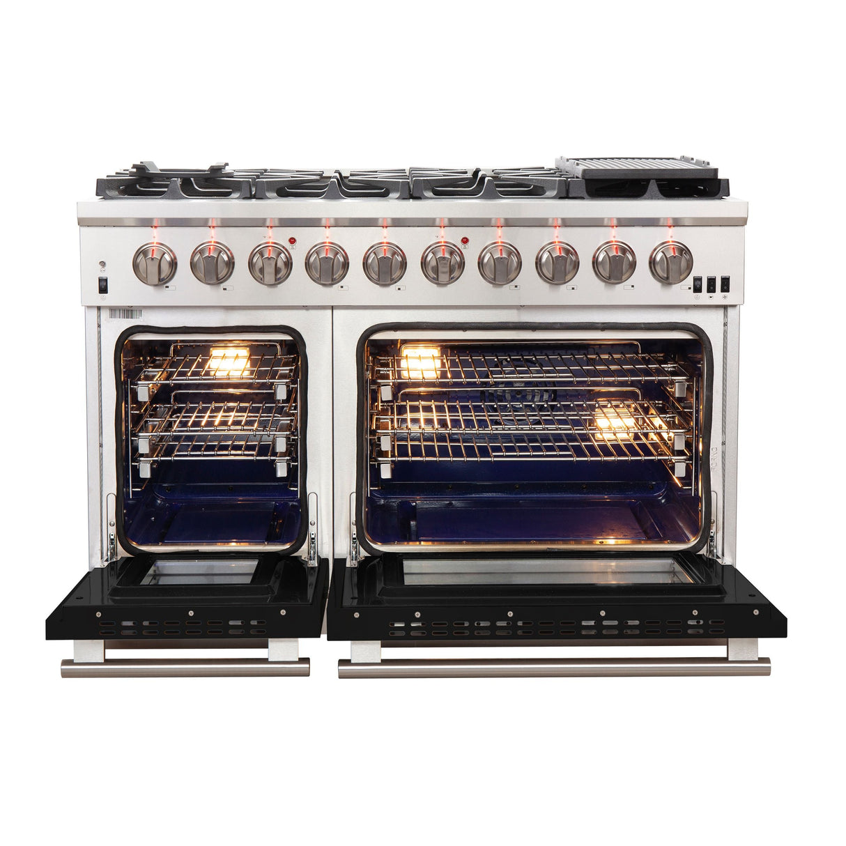 FORNO Capriasca 48″ 6.58 cu. ft. Gas Range with 8 Italian Burners in Black, FFSGS6260-48BLK