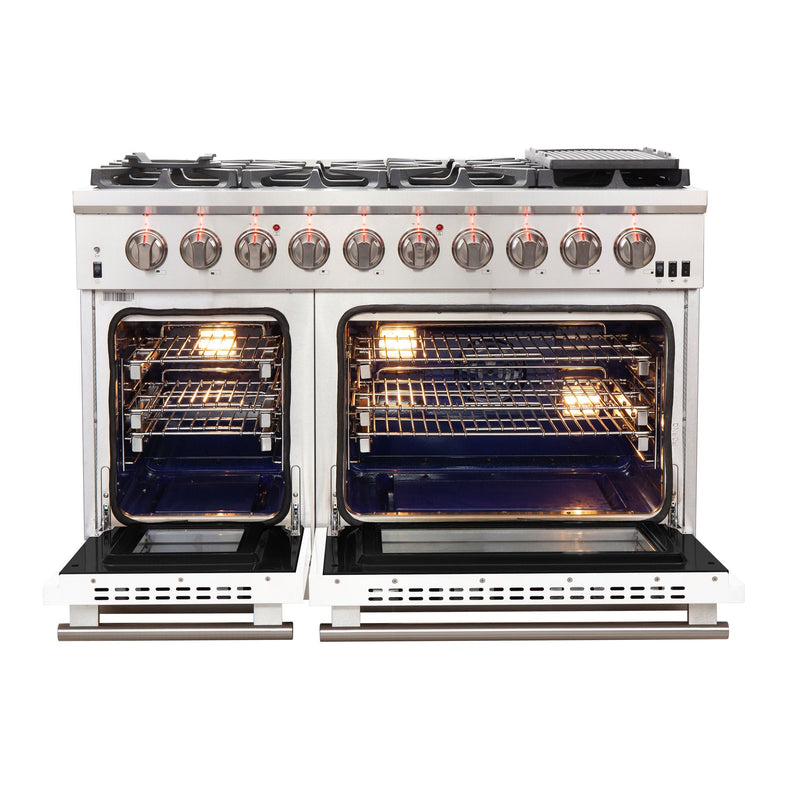 FORNO Capriasca 48″ 6.58 cu. ft. Gas Range with 8 Italian Burners in White, FFSGS6260-48WHT