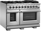 FORNO Appliance Package - 48 Inch Gas Burner/Electric Oven Pro Range, Wall Mount Range Hood, Microwave Drawer, AP-FFSGS6187-48-3